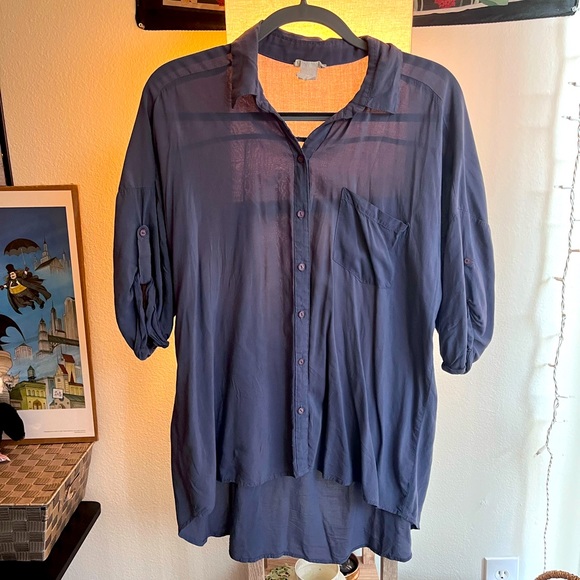 Vintage Tops - Vintage 100% Rayon Button Down Blue Shirt